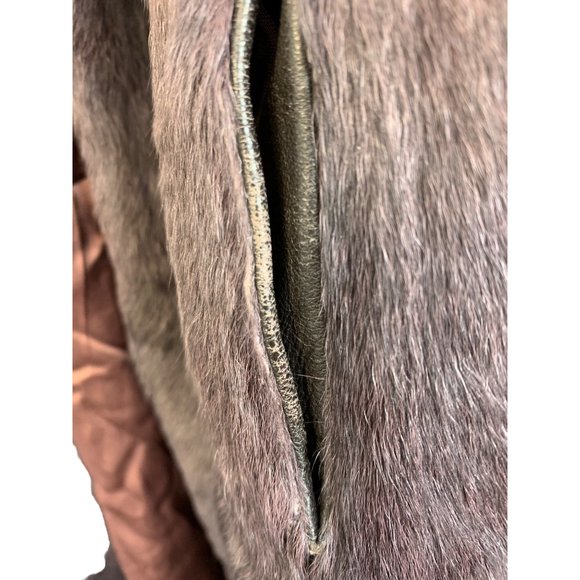 80s VTG JKI Full Length Genuine Fur Coat Rabbit Brown Purple Large Rustic 6754 - Picture 16 of 16